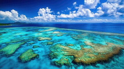 Fototapeta premium Turquoise ocean with vibrant coral patches 