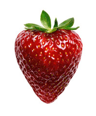 Close-up of a single, vibrant red strawberry with green leaves (2)