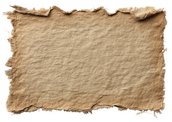 Aged, tattered, beige rectangle of paper or fabric.  Frayed edges