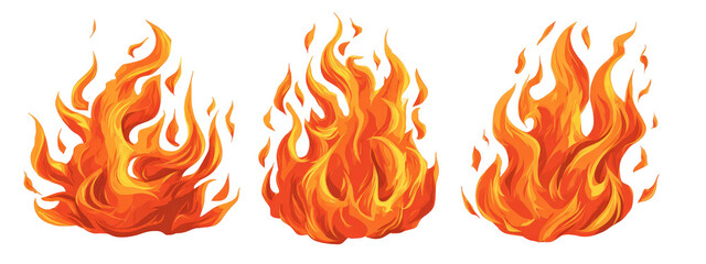 Three stylized fire images
