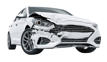 Damaged white car, front-end collision (1)