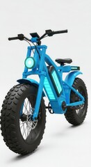 Obraz premium A futuristic, light-blue electric bicycle boasts large tires and striking accents.