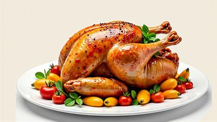 A stylized image of a turkey, either cooked and ready to be served, or as a whimsical illustration, representing the iconic Thanksgiving dish.