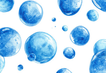 Obraz premium Watercolor blue bubbles on black background