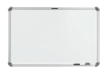 Empty white rectangular whiteboard, framed in light gray metal