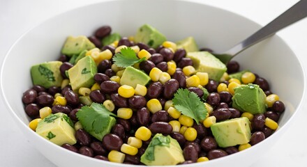 Frische Bohnen Maissalat Avocado leuchtend gesund k�stlich. AI Generated