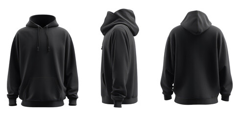 Three-view mockup of a dark gray hoodie (1)