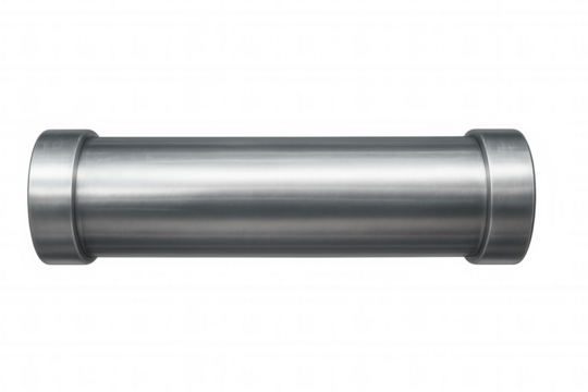 Metal industrial pipe with brushed surface, showcasing sleek engineering design against transparent backdrop