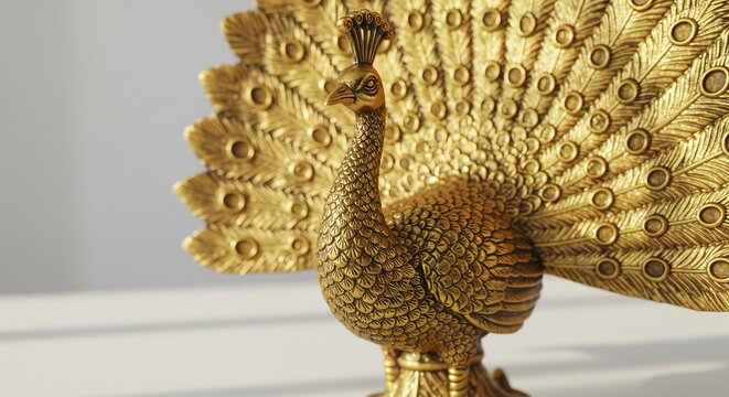 Goldener Pfau Figur strahlt hell leuchtet elegant. AI Generated