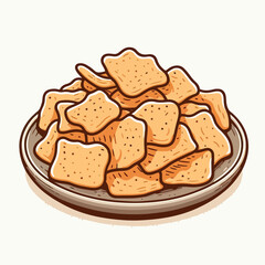 Cute Handdrawn Cartoon Plate of Delicious Emping Snack Illustration