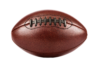 Close-up of a brown leather American football, stitched seams clearly visible