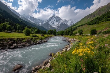 Naklejka premium Mountain Valley River Scenic View