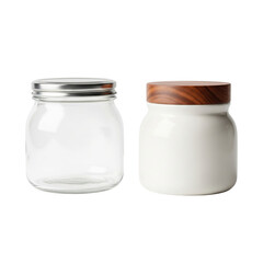 Two jars, one is clear and the other is white. 3d isolated illustration on transparent background