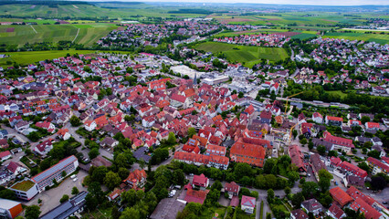 Aerial view of the old town city Brackenheim in Germany on a late sunny day in summer