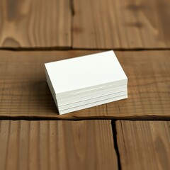 Fototapeta premium Close-up shot of a stack of white business cards on a wooden surface, focused.
