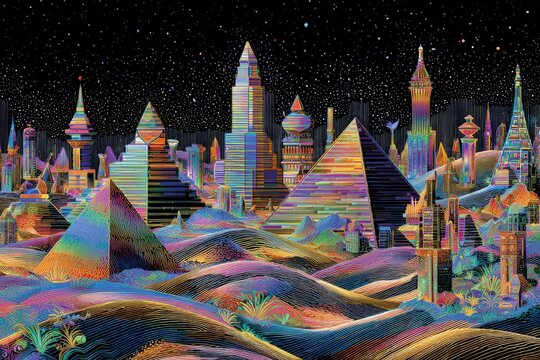 Colorful Fantasy Cityscape At Night