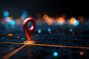 red location pins placed on a digital map background, showing search location points and navigation locator tracking in modern gps system.