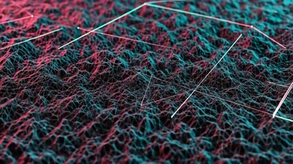 Abstract Textured surface with teal red lines overlaying a dark fractal pattern bright geometric shapes - Powered by Adobe