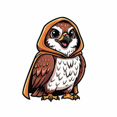 Adorable Cartoon Owl Character Wearing a Brown Hooded Cloak.