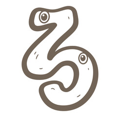 Fototapeta premium Cute cartoon number three with googly eyes and decorative details on a white background