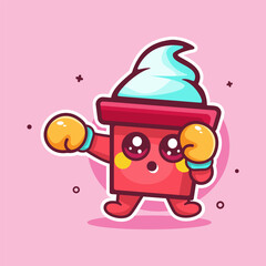 funny yogurt cup character mascot playing boxing sport isolated cartoon © werezu