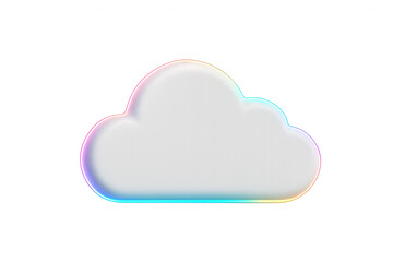 Obraz premium 3d rendering of a white cloud icon with neon light contour, symbolizing cloud computing, on a transparent background
