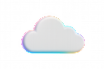 3d rendering of a white cloud icon with neon light contour, symbolizing cloud computing, on a transparent background