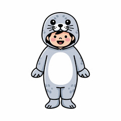 Fototapeta premium Happy child in a seal costume, ready to play and have fun.