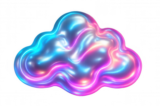 Glowing neon cloud representing digital infrastructure, symbolizing innovative technological connectivity on transparent backdrop
