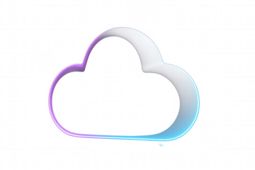 Modern cloud computing symbol with a neon light effect, representing data storage and online services, on a transparent background
