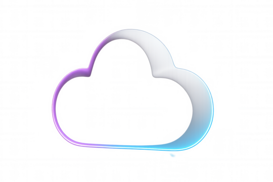 Modern cloud computing symbol with a neon light effect, representing data storage and online services, on a transparent background