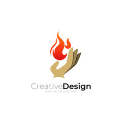 logo of a hand holding a burning fire, simple design template