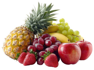 Assorted fresh fruits pineapple, bananas, grapes, apples, and strawberries