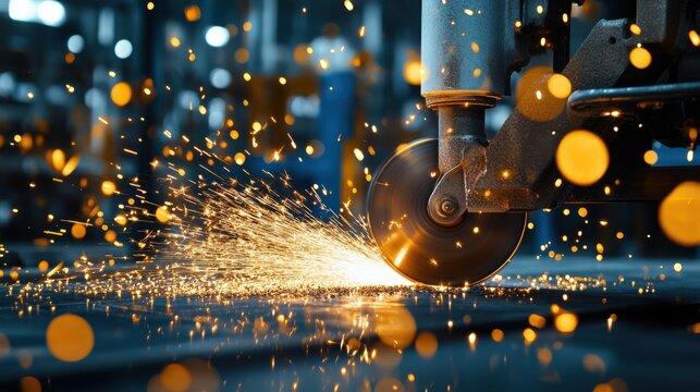 Dynamic Industrial Scene with Warm Light and Sparks in Workshop