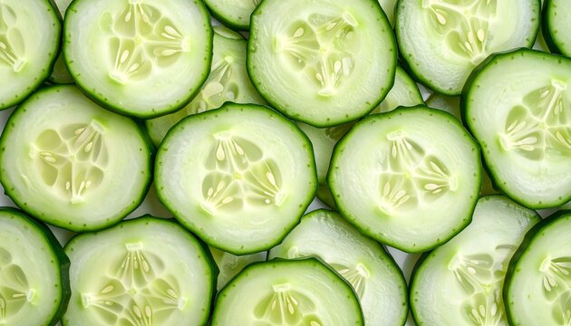 a close up of a pile of sliced cucumbers on a table