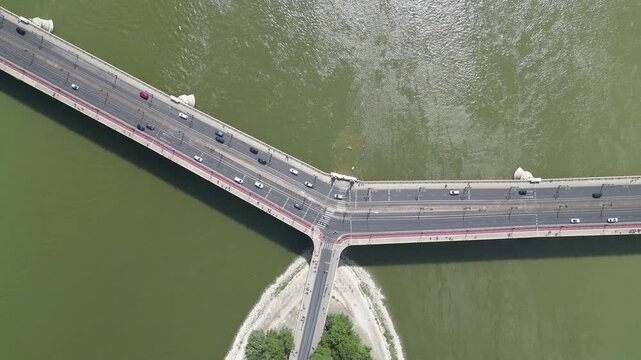 Aerial shot of Margaret island (Margitsziget) and Margaret Bridge (Margit h&iacute;d) in Budapest.