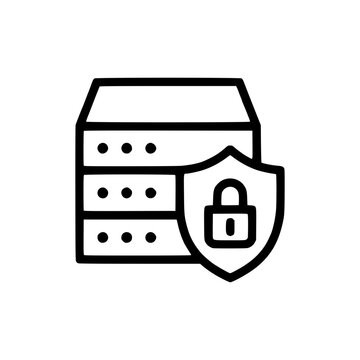Secure server icon with padlock and shield, representing data protection and cybersecurity