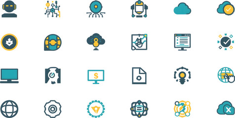 Obraz premium Technology and AI Vector Icon Set