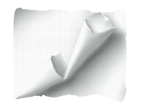 Torn graph paper, corner folded upward