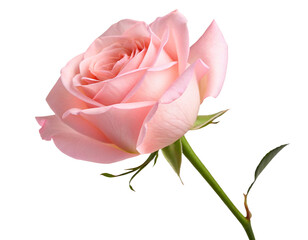 Elegant pale pink rose bloom isolated on black background for floral decoration and romantic themes