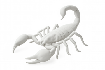 White scorpion 3d rendering, transparent background, ideal for graphic design and creative digital compositions