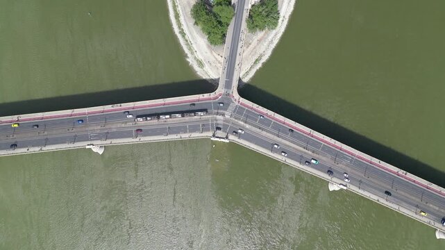Aerial shot of Margaret island (Margitsziget) and Margaret Bridge (Margit h&iacute;d) in Budapest.