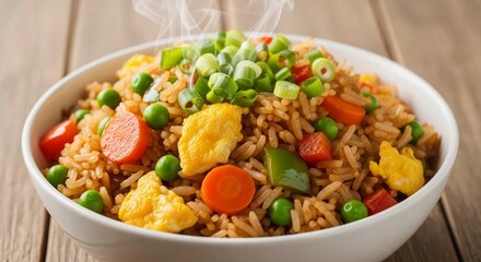 Delicious Fried Rice Dish in a White Bowl, Garnished with Fresh Green Onions