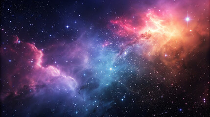 Fototapeta premium Colorful cosmic nebula and sparkling stars in vast deep space universe landscape astronomy beauty