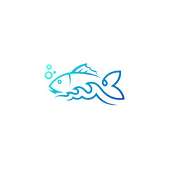 Fish logo with water wave design, sea and ocean logos