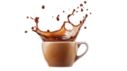 Coffee Splash in Tan Cup isolated on a Transparent or white Background