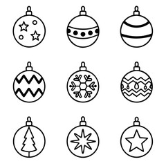 Collection of nine christmas ornament balls with different designs
