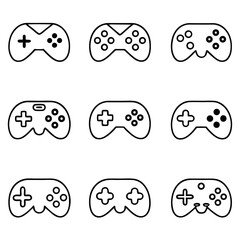 Collection of modern game controller icons, representing various designs for gaming consoles and interactive entertainment
