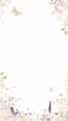 Vintage watercolor postcard with floral delicate frame, for invitations, cards, wedding decor