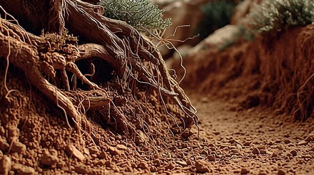 ree Roots Exposed in Dry Soil Landscape